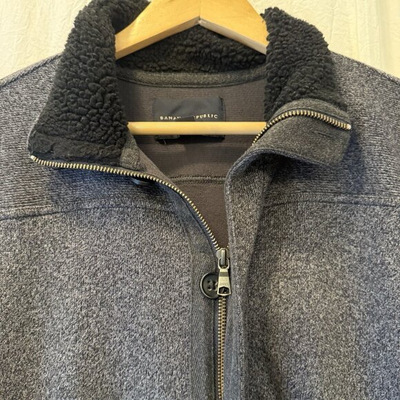 Banana Republic Jacket Mens Large Charcoal Gray Wool Blend Zip & Button Front - Picture 3 of 10